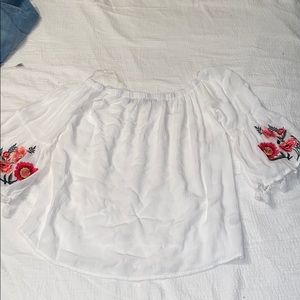 Off the shoulder white and floral blouse